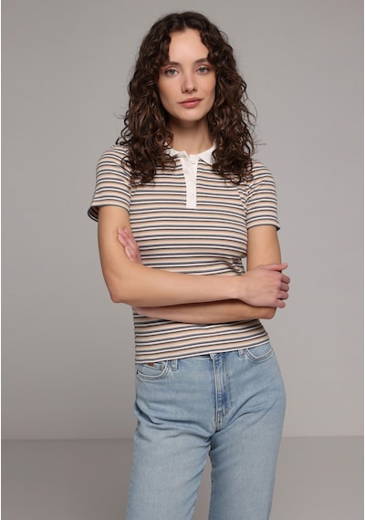 Colin's Colins Slim Fit Polo Yaka Çizgili Kadın Yeşil Kısa Kol Tişört Cl1078875 Q1.v1 Grn