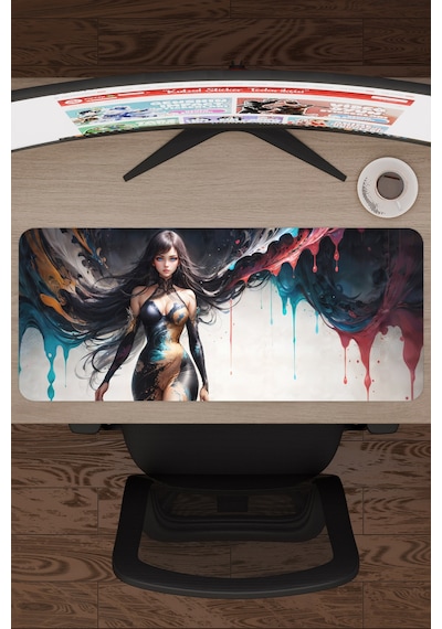Dijital Art Anime Kadın Figür V5 70x30 Xl Gaming Kauçuk Kaymaz Taban Mouse Pad Fare Altlığı