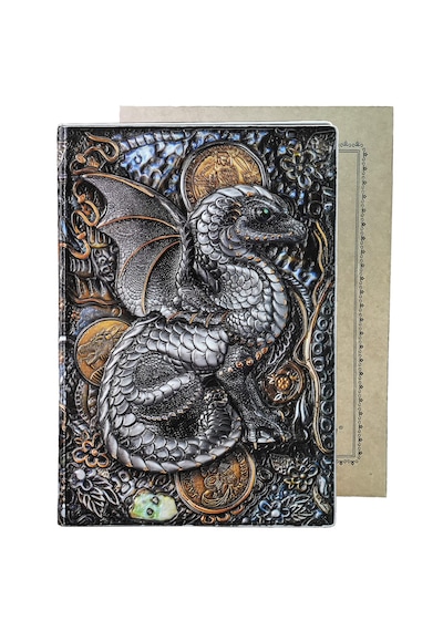 Hediyelik Beyaz Ejder Kabartmalı Defter