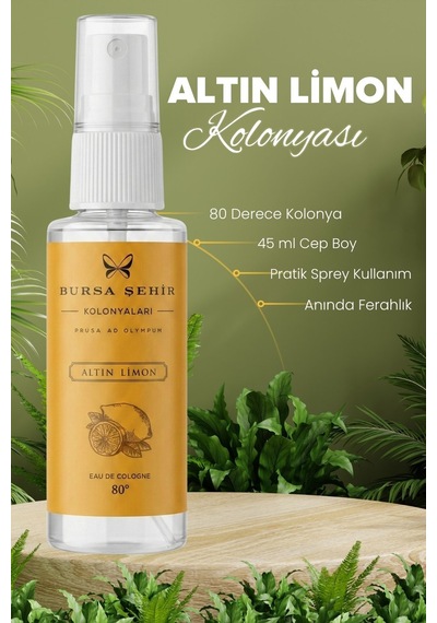 Bursa Şehir Kolonyaları, Altın Limon Kolonyası, 45 Ml, Sprey, Cep Boy, 80