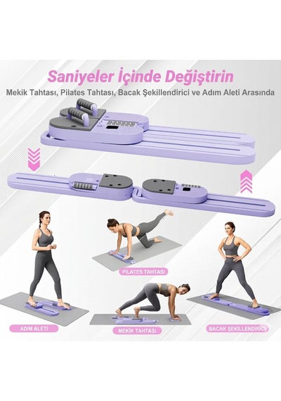 Fonksiyonlu Hareketli Pilates & Mekik Tahtası - Raylı Sistemli Tüm Vücut Kondisyon İstasyonu Mor