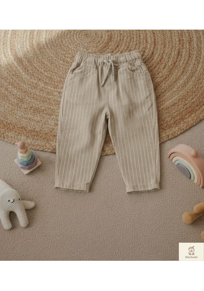 Minibohe Erkek Bebek & Çocuk Çizgili Pantolon Bej Bej