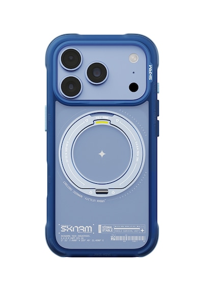 İphone 18 Pro Uyumlu Kılıf M-safe Şarj Özellikli Airbag Tasarımlı Standlı Skinarma Atlas Kapak Mavi