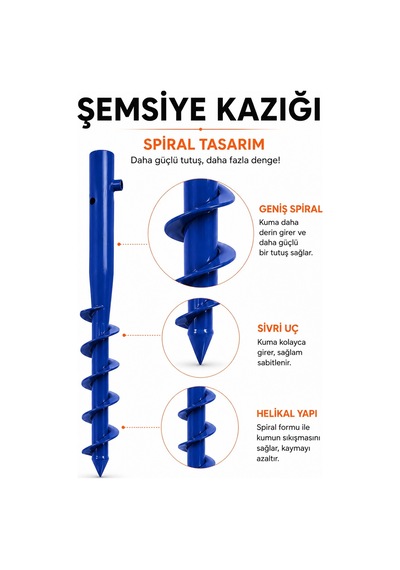 Şemsiye Sabitleme Kazığı Mavi Renk 46 Cm