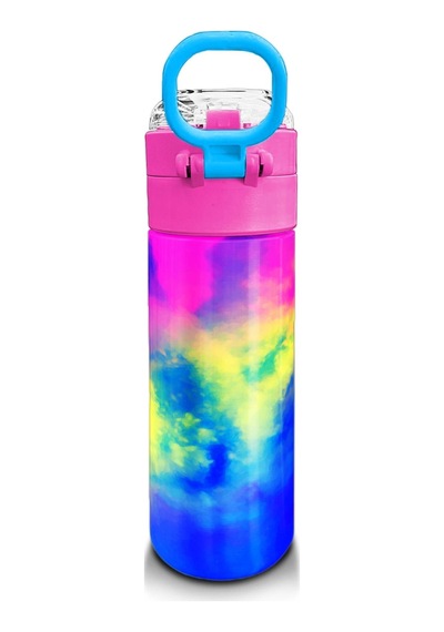 Coral High Kids Renkli Batik Desenli Pipetli Ve Direkt İçim Çelik Termos 500 Ml 31958 Açık Kırmızı
