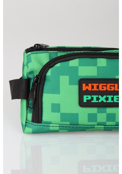 X Dekomus Lisanslı Creeper Piksel Desenli Kalem Çantası Açık Gri