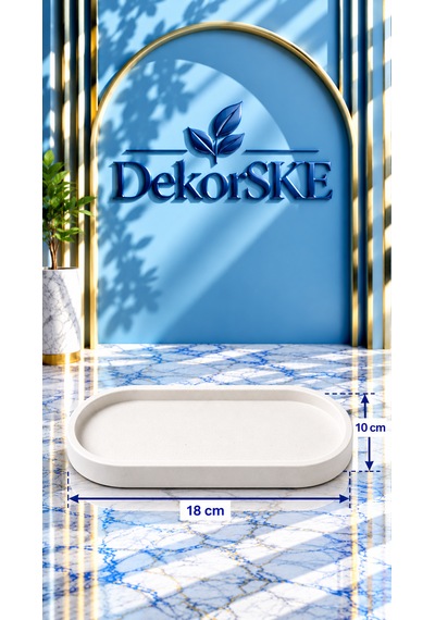 Dekorske - Taş Tozu Oval Dekoratif Tepsi - 18x10 Cm - El Yapımı Takı, Mum Ve Ev Aksesuarları Sunum Tepsisi Dekoratif Objeler