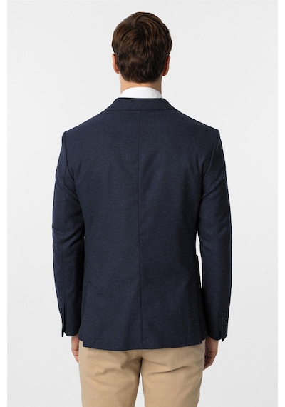 Süvari Lacivert Slim Fit Desenli Mono Yaka 6 Drop Ceket-33888 Lacivert