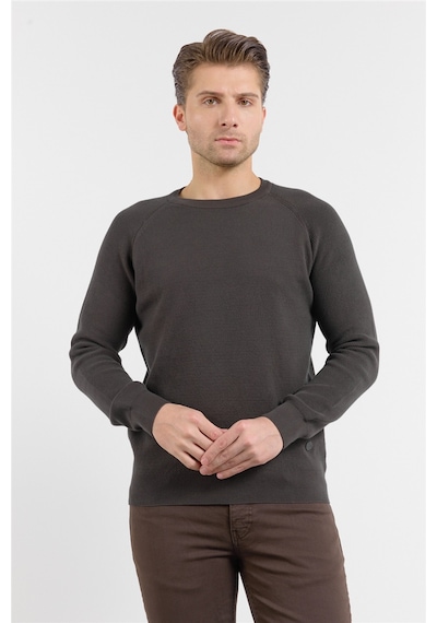 İmza Haki Bisiklet Yaka Uzun Kol Cepsiz Standart Fit Kazak Pamuk Triko 1012260150 XL