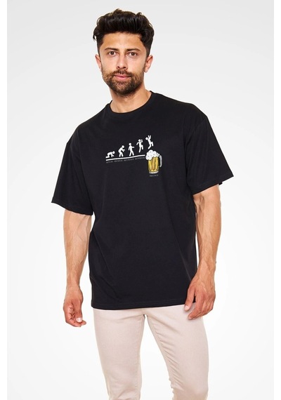 Startmore Adrift Ko Buta Bira Evrimi Baskılı Unisex Oversize Tişört - Tshirt Os20103 Siyah