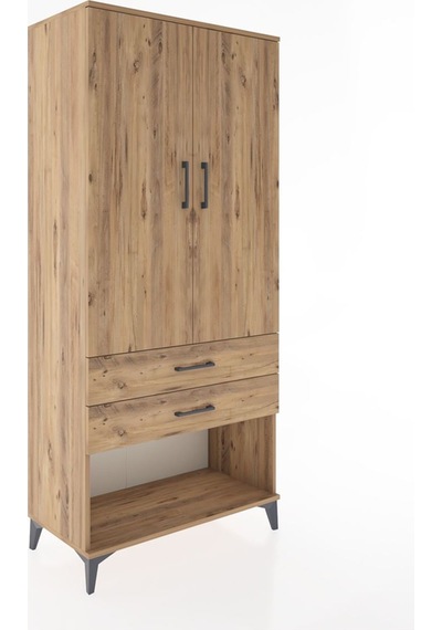 Hyperion Dolap 2 Raflı 2 Çekmeceli Tek Askılı 88x44x195 Çam-çam Atlas Çam