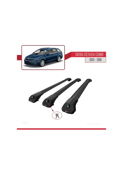Skoda Octavia Combı 2013-2016 Arası İle Uyumlu Ace-1 Ara Atkı Tavan Barı Siyah 3 Adet Bar