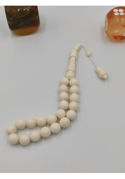 Altuntaşaksesuar Usta İşcilikli Deve Kemiği Maskot Tesbih 10 Mm Küre Kesim Takımlı Sistemli Beyaz