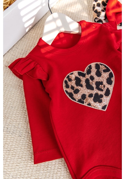 Babymod Leopar Desenli 3'lü Pamuklu Kız Bebek Takım Set Kırmızı