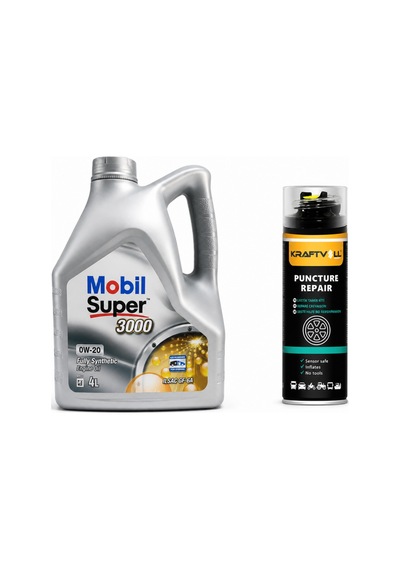 Mobil Süper 3000 0W-20 Tam Sentetik Motor Yağı 4 L + Lastik Tamir Kiti 400 ML