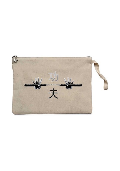 Kung Fu Nunchaku Krem Clutch Astarlı Cüzdan / El Çantası Krem