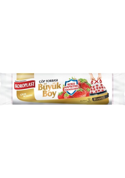 Koroplast Büzgülü Çilek Kokulu Büyük Çöp Torbası 6 Adet Beyaz 65 x 70 CM