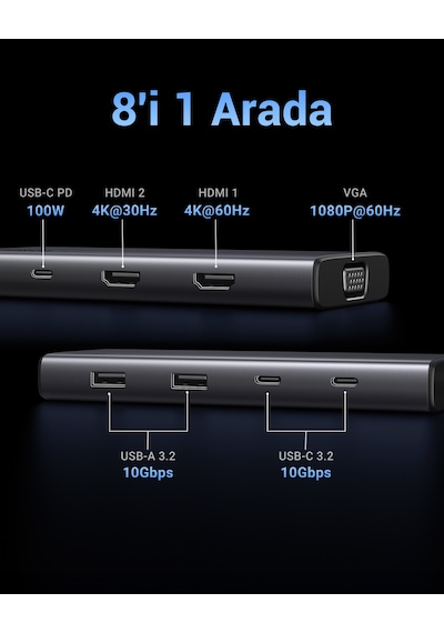Ugreen 35588 8'i 1 Arada Usb 3.0 100w Pd Port Çoklayıcı Hub, 35588