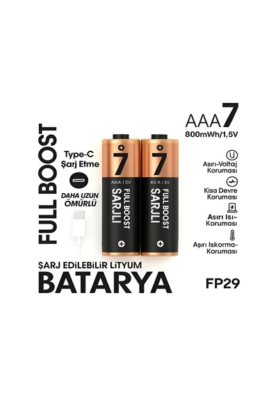 Magicool Type-c Şarjlı 800mwh 1.5v Şarj Edilebilir 2 Li Aaa İnce Pil - Lityum Iyon Batarya