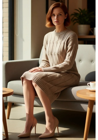 Ersefa Moda Oversize Casual Günlük Çift Plaka Triko Bisiklet Yaka Uzun K Vizon