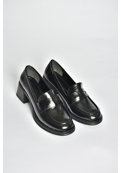 Fox Shoes T820145360 Siyah Rustik Kalın Topuklu Kadın Ayakkabı Siyah