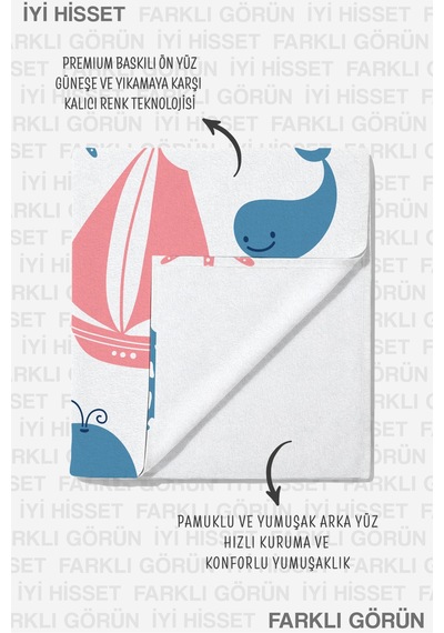 Deniz Temalı Marine Çocuk Plaj Havlusu - Sevimli Mavi Pembe Nautical Hızlı Kuruyan Mikrofiber Havlu Bulut Çiçeği
