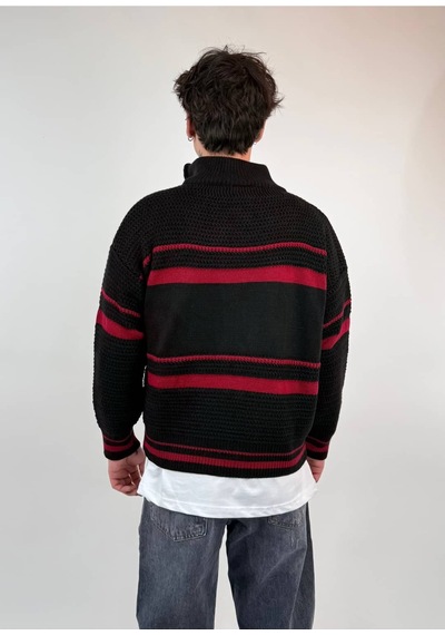 Zaee Studio Stripe Knit Crop Boy Triko Ceket Bordo