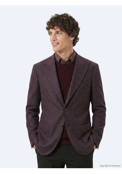 Kip Bordo Desenli Modern Fit Yün Karışımlı Örme Ceket