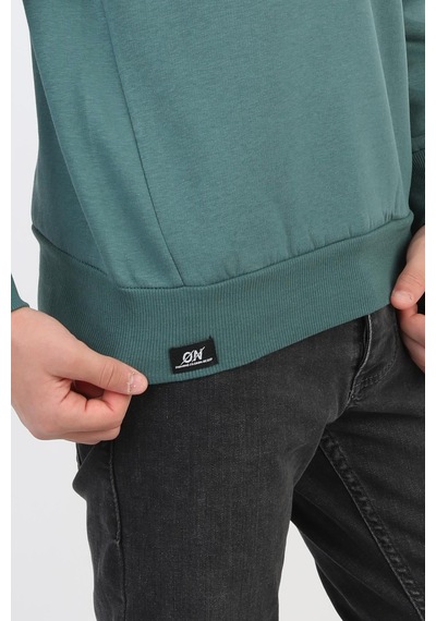 No Baskılı Kapşonsuz Rahat Erkek Çocuk Sweatshirt-90832 Yeşil