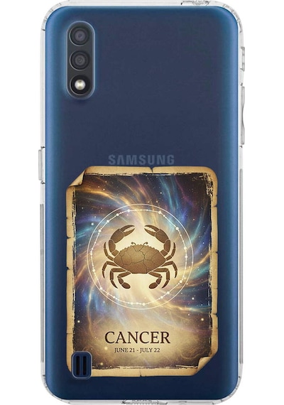 Samsung Galaxy A01 İle Uyumlu Burç Kartları Yengeç Tasarımlı Şeffaf Silikon Kılıf Şeffaf