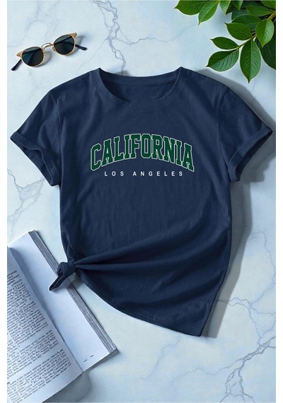 Uyguntarz Unisex Calıfornıa Baskılı Tasarım Tshirt Lacivert