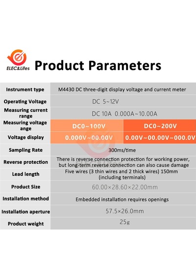 100v 3bit Kırmızı Mavi-m4430 Dc 100v 200v 500v 10a Elektronik Dijital Voltmetre Ampermetre 0.2 Kablo Bulucu & Test Cihazı 43850206