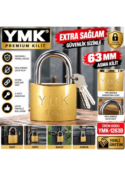 Ymk Asama Kilit Sarı Boyalı 63 Mm Extra Sağlam Gövde 3 Anahtarlı Ürün Kodu :ymk-1263b Ymk-63-mm