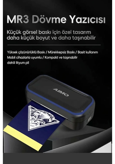 Aımo Mr3 Bluetooth Dövme Stencil Yazıcısı Kablosuz Termal Transfer Yazıcı 100 Adet + 30 Metre Rulo Hediyedir