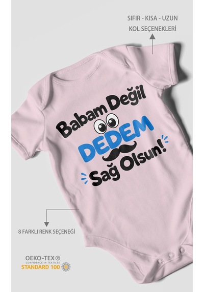 Morivokids Babam Değil, Dedem Sağolsun. Kısa Kollu Bebek Body %100 Pamuk Bebe Pembe