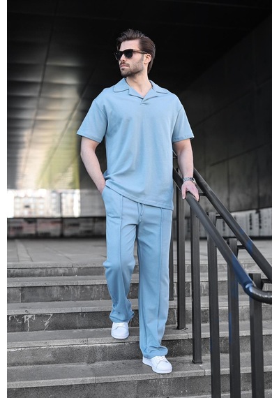 Madmext Mavi Polo Yaka Erkek Alt Üst Takım E7356 Mavi