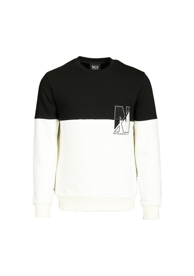 Beyaz Erkek Bisiklet Yaka Logo Nakışlı 3 İplik Çift Renk Sweatshirt Ncs Jeans 1624-beyaz Beyaz