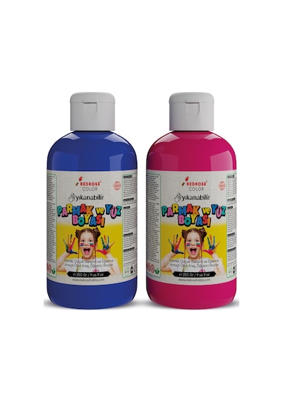 Mavi-fuşya Parmak Boyası 2'li Set 2x250gr Yıkanabilir, Toksik İçermez, Çocuk Okul Kreş İçin