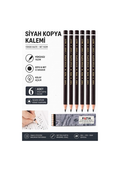Siyah Kopya Kalemi 6 Adet Fatih Dermo Siyah Kopya Kalemi Deri Ve Cilt Kalemi