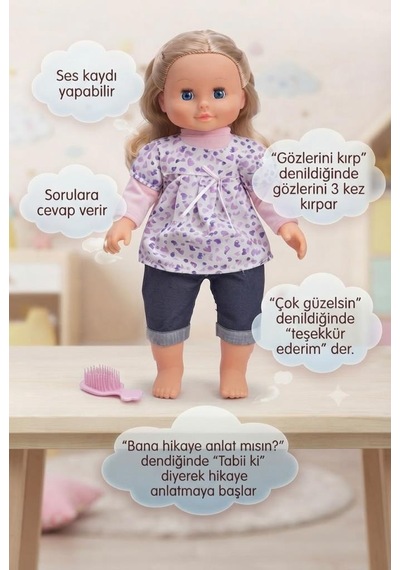 16 Soruya 70 Değişken Cevap Veren Mila Bebek 50 Cm Gövdesi Bez Kolları Bacakları Ve Kafası Et Bebek
