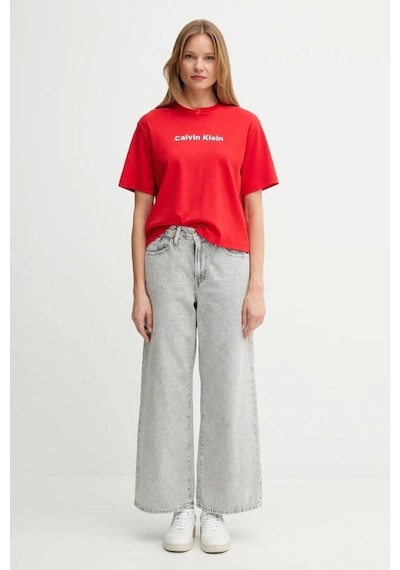 Calvin Klein Jeans Kısa Kollu 2 Renkli 3d Nakışlı Logolu Kadın T-shirt Lv047d205g-vtw Kirmizi