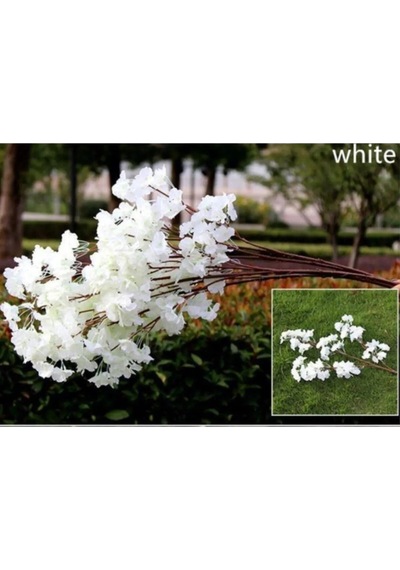 Yapay Çiçek Bahar Dalı Japon Kiraz Çiçeği 90 Cm 3 Dal Beyaz