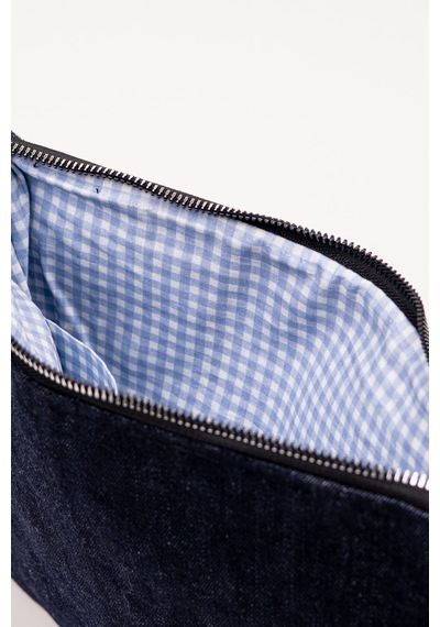 Fabric Craft Bag El Çantası Denim Kumaş Fermuarlı İçi Astarlı Nakış Detaylı 30 21 Cm Kot Lacivert