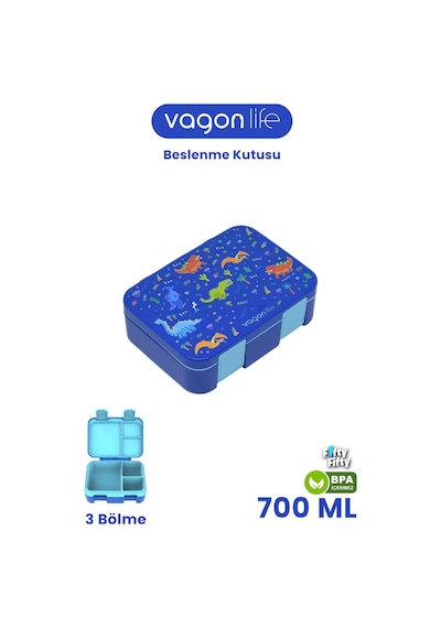 Vagonlife 700 Ml Tek Kat Sızdırmaz,karışmaz Üç Bölmeli Çocuk Beslenme Kutusu -ffb096-700 Mavi