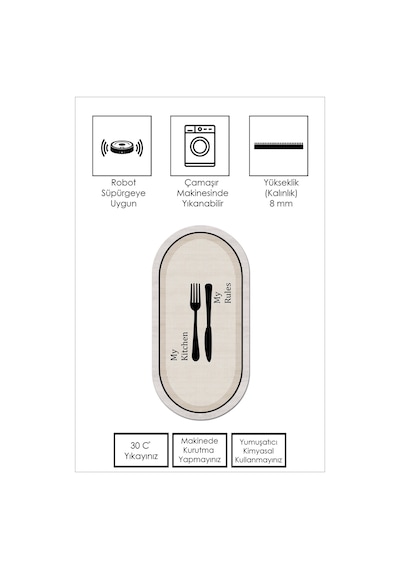 West Home Makinede Yıkanabilir Kaymaz Taban Leke Tutmaz Bej Oval Mutfak Halısı Mutfak Kesme Yolluk
