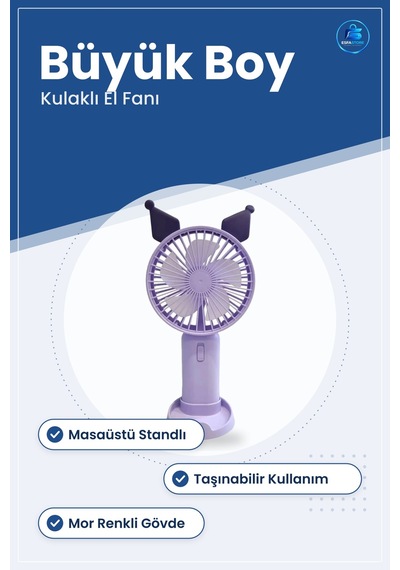 Vantilatör Kulaklı Büyük El Fanı Taşınabilir Masaüstü Standlı Mor