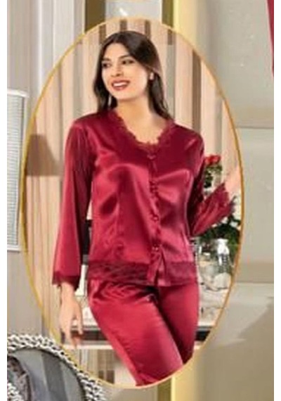 Xses 1005 Kadın Bordo Dantelli Saten 6 Lı Takım Bordo