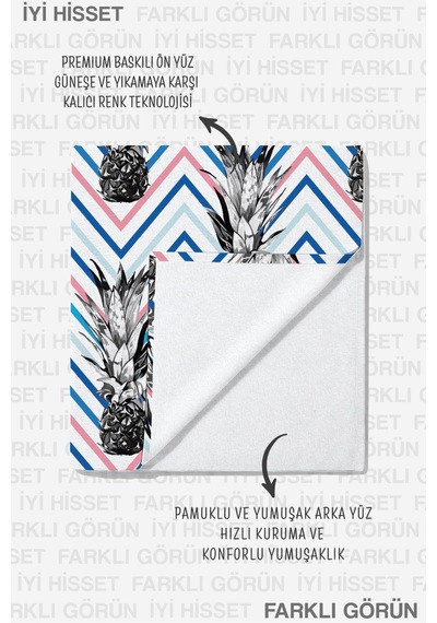 Ananas Zigzag Desenli Tropikal Plaj Havlusu - Modern Marine Pastel Çizgili Hızlı Kuruyan Plaj Örtüsü Bulut Kabuğu