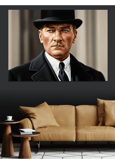 Şık Mustafa Kemal Atatürk Portresi Dekoratif Kanvas - Mdf Ahşap Tablo