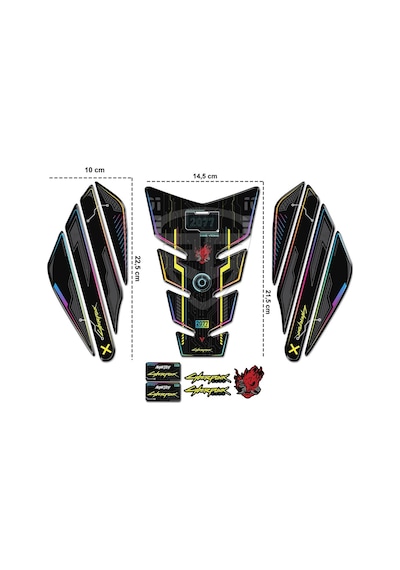 Cyberpunk Tank Pad Yan Pad Seti Motorsiklet Universal Özel Seri S